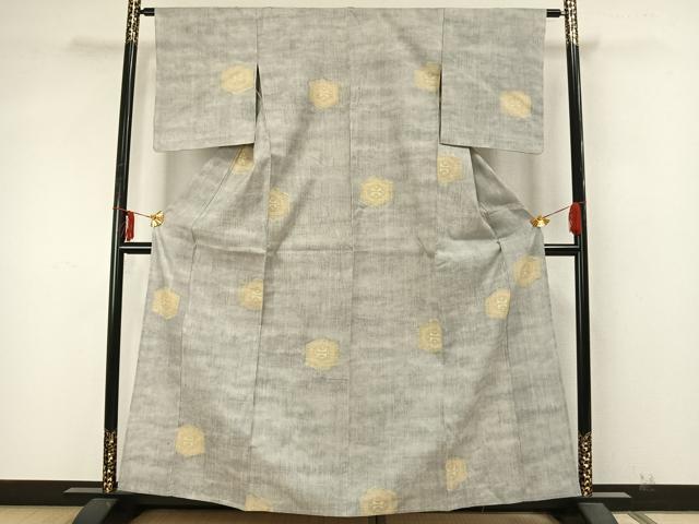 平和屋着物▽本場結城紬 重要無形文化財 単衣 100亀甲 亀甲文様 正絹 逸品 AABA7490fy