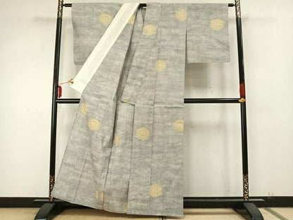 平和屋着物▽本場結城紬 重要無形文化財 単衣 100亀甲 亀甲文様 正絹 逸品 AABA7490fy