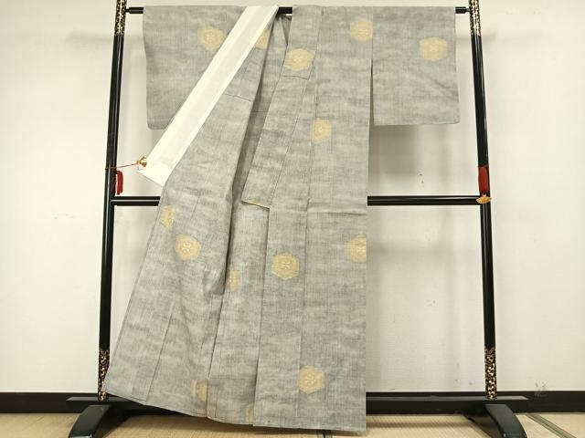 平和屋着物▽本場結城紬 重要無形文化財 単衣 100亀甲 亀甲文様 正絹 逸品 AABA7490fy