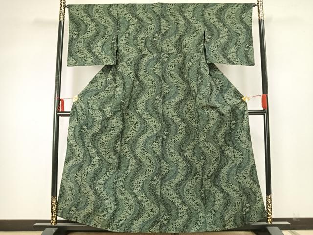 平和屋着物▽上質な紬 単衣 草花文 正絹 逸品 AABA7491fy