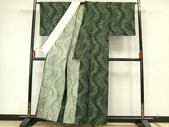 平和屋着物▽上質な紬 単衣 草花文 正絹 逸品 AABA7491fy