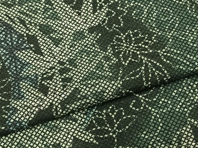 平和屋着物▽上質な紬 単衣 草花文 正絹 逸品 AABA7491fy