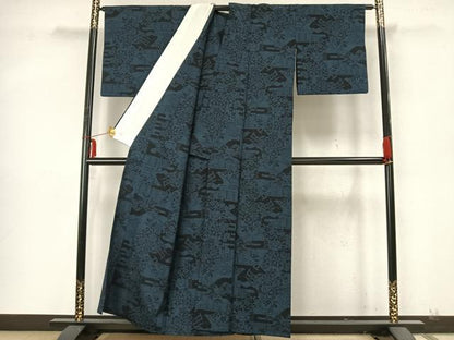平和屋着物▽本塩沢 単衣 風景草花文 正絹 逸品 AABA7492fy