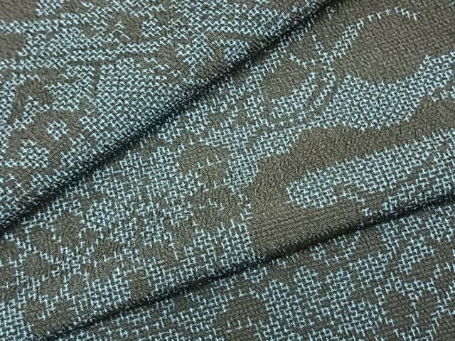 平和屋着物▽本塩沢 単衣 風景草花文 正絹 逸品 AABA7492fy