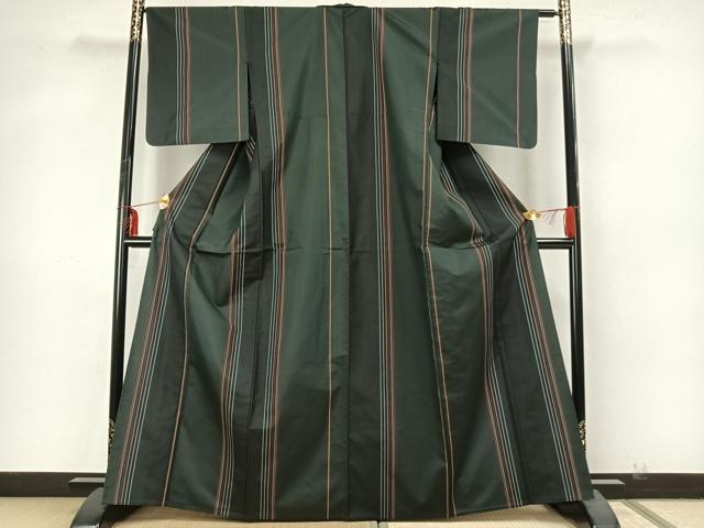 平和屋着物▽本場縞大島紬 単衣 縞 正絹 逸品 AABA7493fy