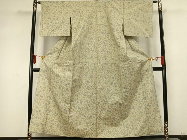 平和屋着物▽本場大島紬　単衣　草葉文　正絹　逸品　AABA7497fy