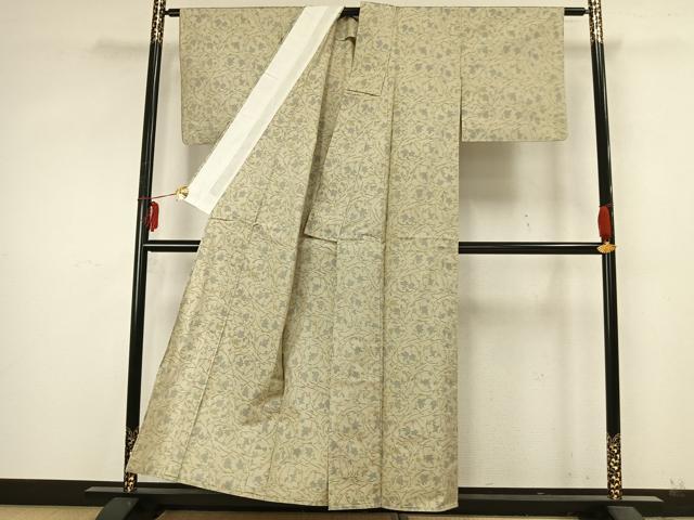平和屋着物▽本場大島紬　単衣　草葉文　正絹　逸品　AABA7497fy