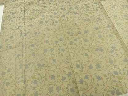 平和屋着物▽本場大島紬　単衣　草葉文　正絹　逸品　AABA7497fy