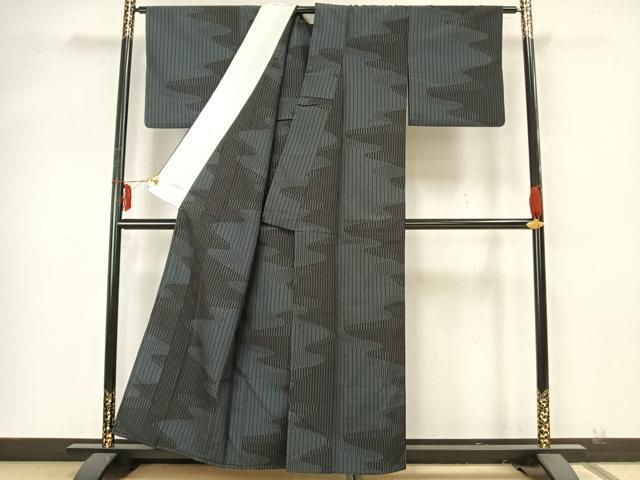 平和屋着物▽本塩沢 単衣 110亀甲 幾何学文様 正絹 逸品 AABA7498fy