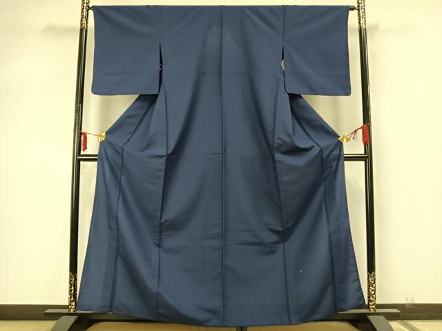 平和屋着物▽上質な色無地　単衣　深縹色　洗える着物　未使用　AABA7500fy