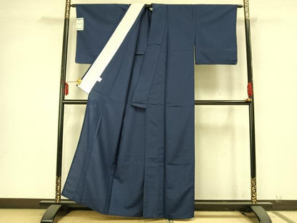 平和屋着物▽上質な色無地　単衣　深縹色　洗える着物　未使用　AABA7500fy