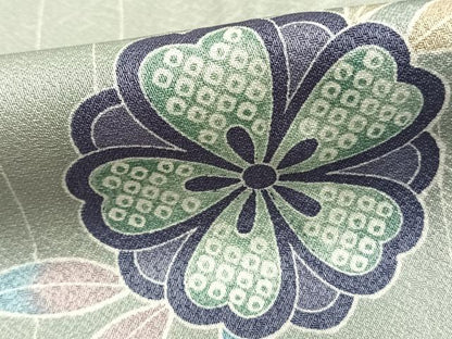 平和屋着物▽上質な小紋　単衣　草花文　正絹　逸品　AABA7504fy