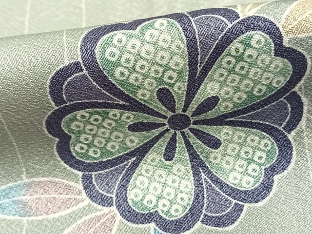 平和屋着物▽上質な小紋　単衣　草花文　正絹　逸品　AABA7504fy