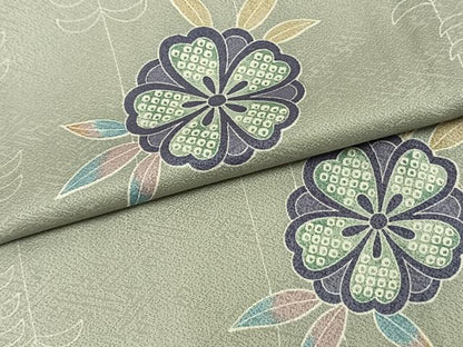平和屋着物▽上質な小紋　単衣　草花文　正絹　逸品　AABA7504fy