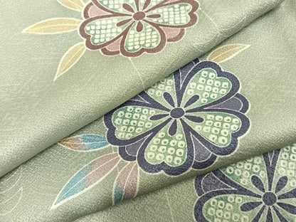 平和屋着物▽上質な小紋　単衣　草花文　正絹　逸品　AABA7504fy