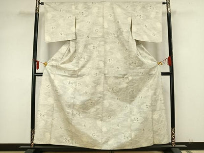 平和屋着物▽上質な紬 単衣 舞葉文 正絹 逸品 AABA7505fy