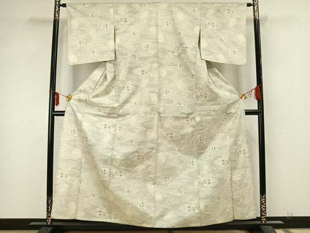 平和屋着物▽上質な紬 単衣 舞葉文 正絹 逸品 AABA7505fy