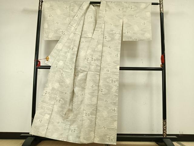 平和屋着物▽上質な紬 単衣 舞葉文 正絹 逸品 AABA7505fy