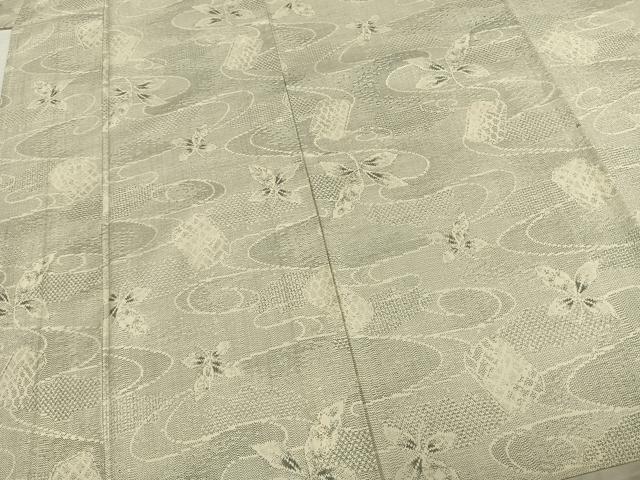 平和屋着物▽上質な紬 単衣 舞葉文 正絹 逸品 AABA7505fy