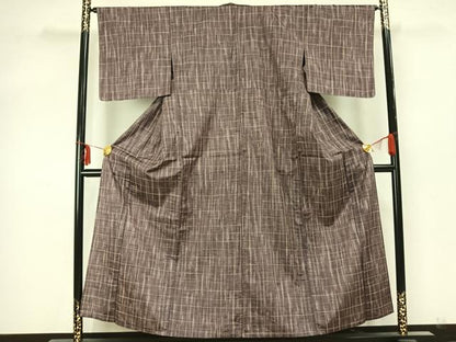 平和屋着物▽上質な紬　単衣　刺し子　格子　正絹　逸品　AABA7506fy
