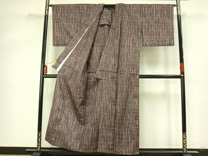 平和屋着物▽上質な紬　単衣　刺し子　格子　正絹　逸品　AABA7506fy