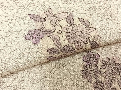 平和屋着物▽上質な小紋　単衣　草花文　鬼しぼ縮緬　正絹　逸品　AABA7509fy
