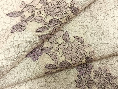 平和屋着物▽上質な小紋　単衣　草花文　鬼しぼ縮緬　正絹　逸品　AABA7509fy