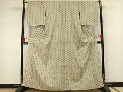 平和屋着物▽上質な紬 単衣 麻の葉文様 正絹 逸品 AABA7510fy