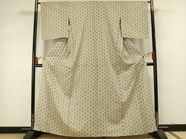 平和屋着物▽上質な紬 単衣 麻の葉文様 正絹 逸品 AABA7510fy