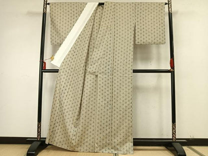 平和屋着物▽上質な紬 単衣 麻の葉文様 正絹 逸品 AABA7510fy