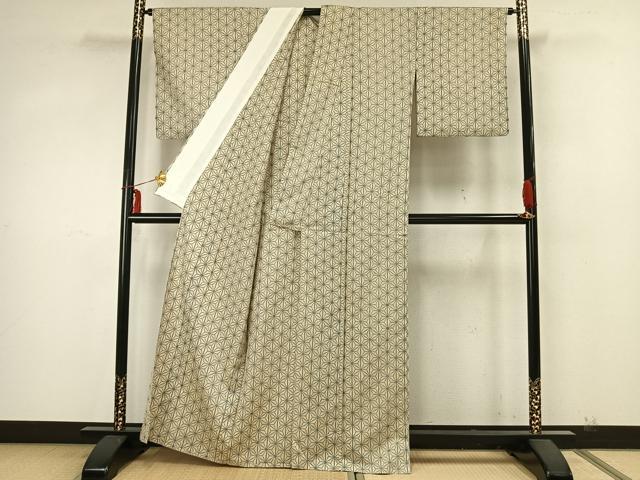 平和屋着物▽上質な紬 単衣 麻の葉文様 正絹 逸品 AABA7510fy