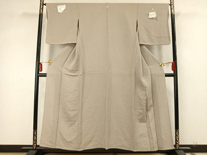 平和屋着物▽上質な色無地 単衣 白橡色 鬼しぼ縮緬 正絹 逸品 未使用 AABA7511fy