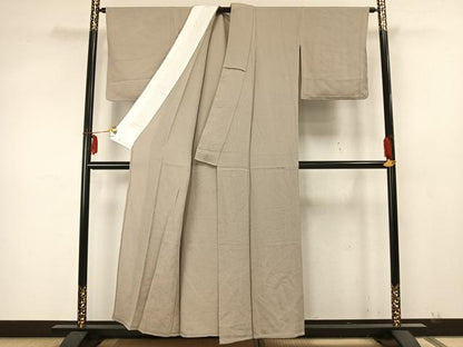 平和屋着物▽上質な色無地 単衣 白橡色 鬼しぼ縮緬 正絹 逸品 未使用 AABA7511fy