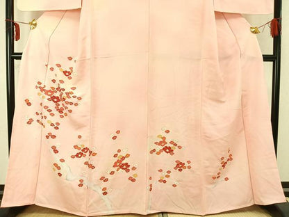 平和屋着物▽訪問着 単衣 枝花文 暈し染め 金彩 正絹 逸品 AABA7512fy