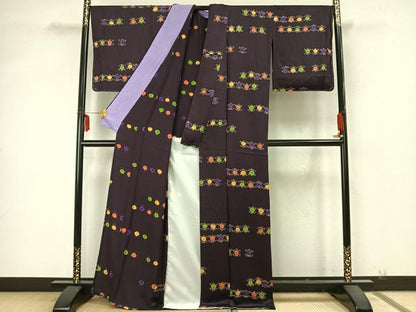 平和屋着物▽上質な小紋 単衣 草花文 正絹 逸品 未使用 AABA7513fy