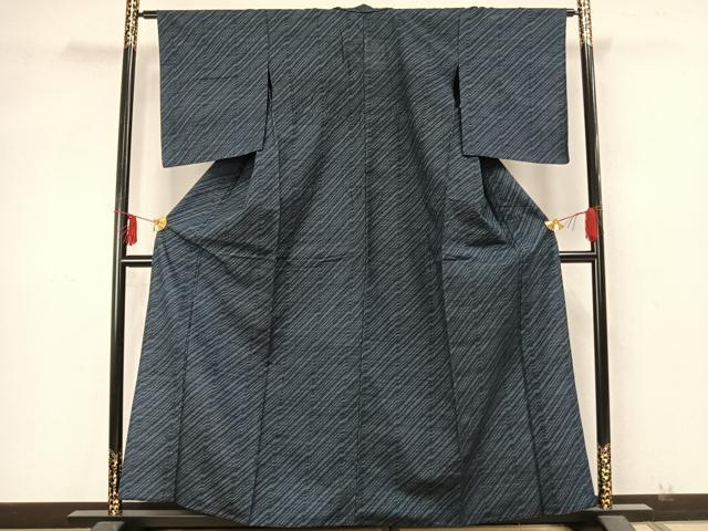 平和屋着物▽上質な紬 単衣 斜縞 正絹 逸品 AABA7515fy