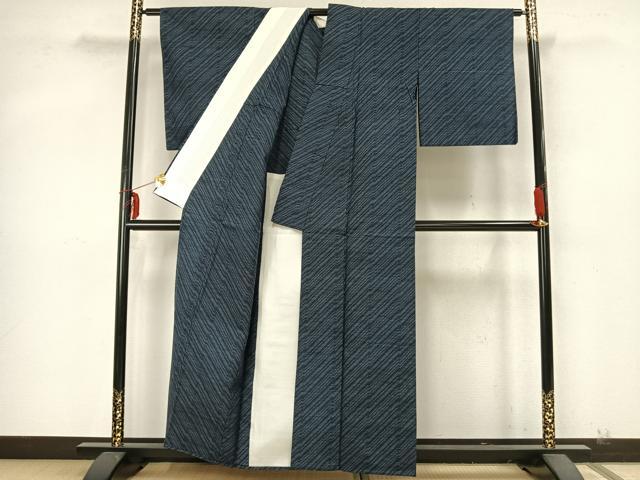 平和屋着物▽上質な紬 単衣 斜縞 正絹 逸品 AABA7515fy