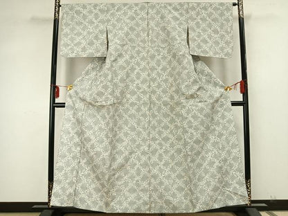 平和屋着物▽本場大島紬 単衣 白大島 舞葉文 正絹 逸品 AABA7516fy