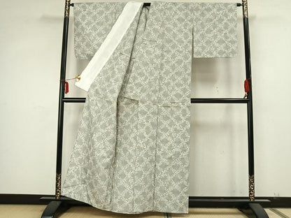 平和屋着物▽本場大島紬 単衣 白大島 舞葉文 正絹 逸品 AABA7516fy
