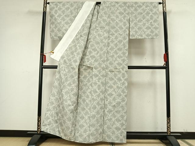 平和屋着物▽本場大島紬 単衣 白大島 舞葉文 正絹 逸品 AABA7516fy