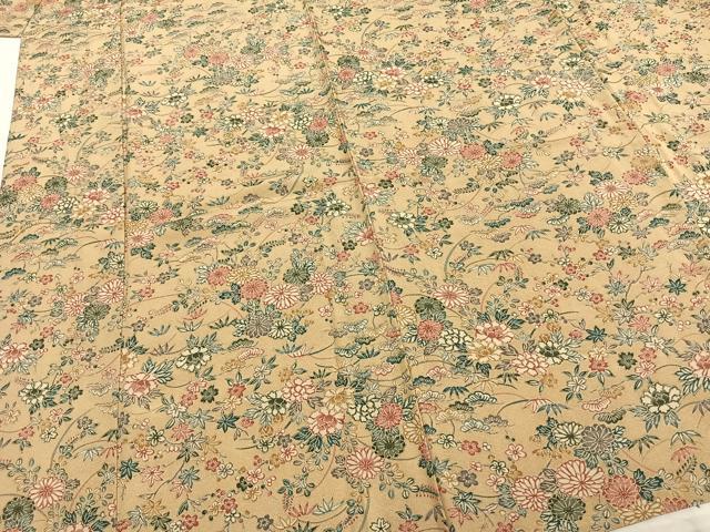 平和屋着物▽上質な小紋 単衣 型染め 草花文 正絹 逸品 AABA7519fy