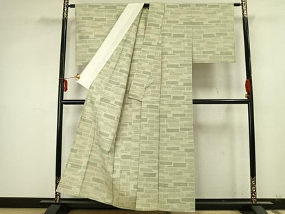 平和屋着物▽上質な紬 単衣 80亀甲 抽象文様 正絹 逸品 AABA7521fy