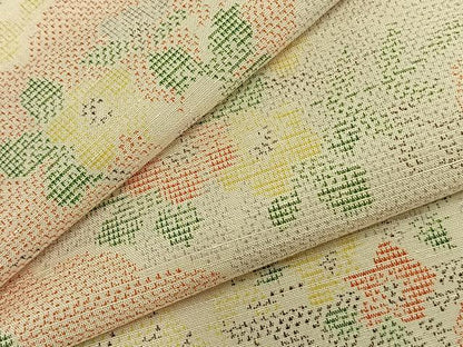 平和屋着物▽上質な紬 単衣 雲取り草花文 正絹 逸品 AABA7522fy