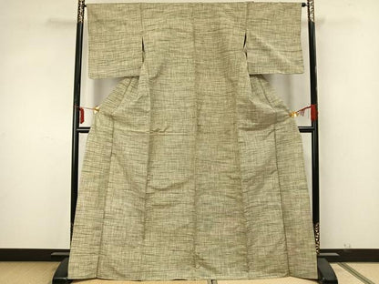 平和屋着物▽上質な紬　単衣　縞　正絹　逸品　AABA7524fy