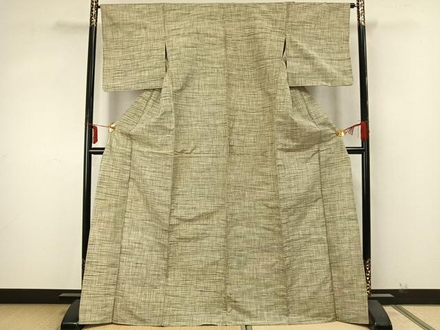 平和屋着物▽上質な紬　単衣　縞　正絹　逸品　AABA7524fy