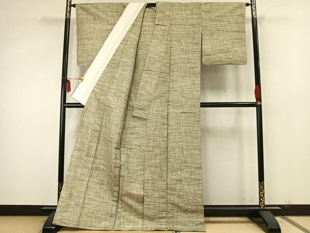 平和屋着物▽上質な紬　単衣　縞　正絹　逸品　AABA7524fy
