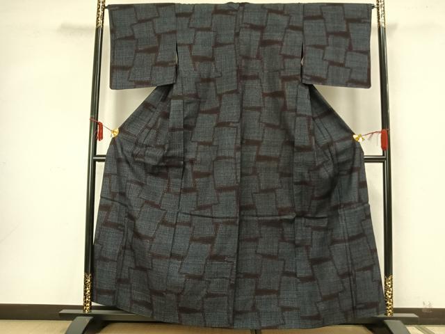 平和屋着物▽本場結城紬 重要無形文化財 単衣 80亀甲 色紙文 正絹 逸品 AABA7525fy