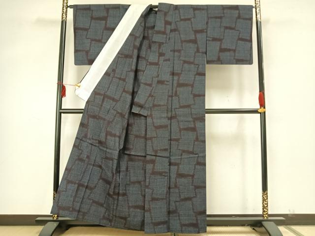 平和屋着物▽本場結城紬 重要無形文化財 単衣 80亀甲 色紙文 正絹 逸品 AABA7525fy