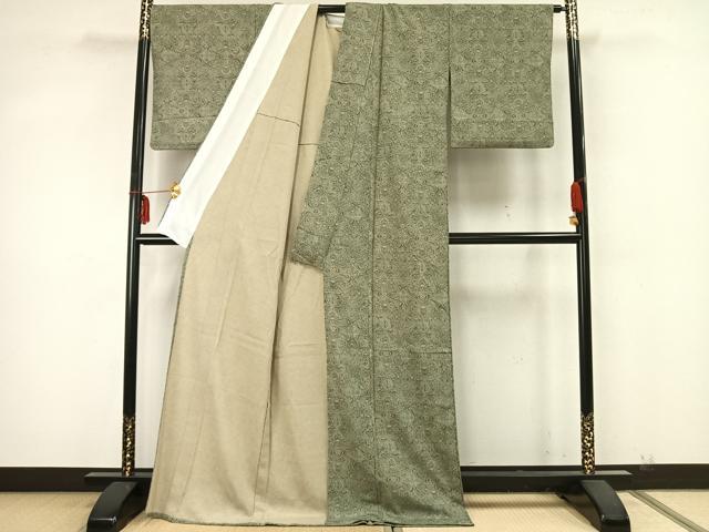 平和屋着物▽上質な小紋 単衣 幾何学花文 ロング丈 正絹 逸品 AABA7526fy