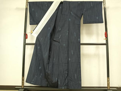 平和屋着物▽上質な紬 単衣 幾何学文様 正絹 逸品 AABA7528fy